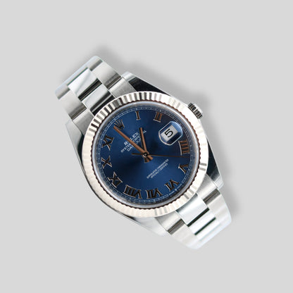Rolex DateJust 41 - blaues Zifferblatt mit römischen Ziffern FULLSET-ZSG-2021