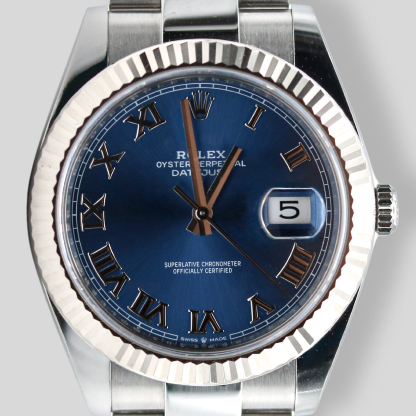 Rolex DateJust 41 - blaues Zifferblatt mit römischen Ziffern FULLSET-ZSG-2021