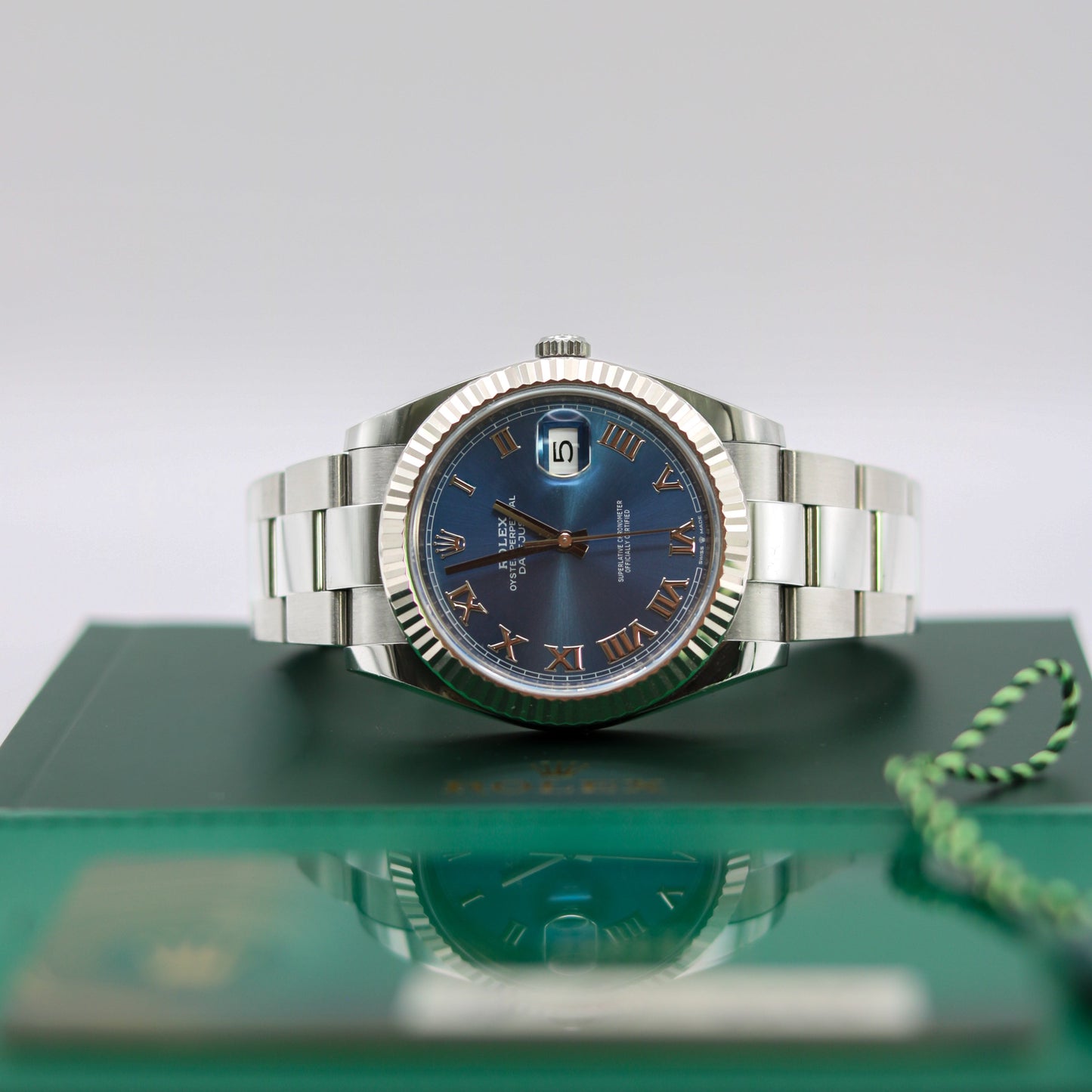 Rolex DateJust 41 - blaues Zifferblatt mit römischen Ziffern FULLSET-ZSG-2021