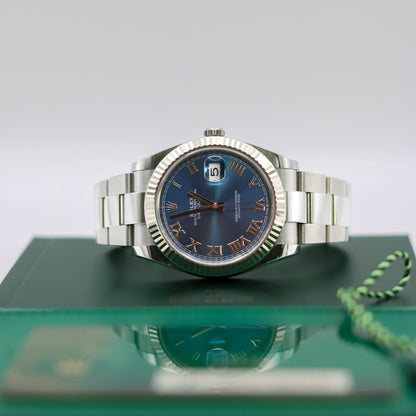 Rolex DateJust 41 - blaues Zifferblatt mit römischen Ziffern FULLSET-ZSG-2021