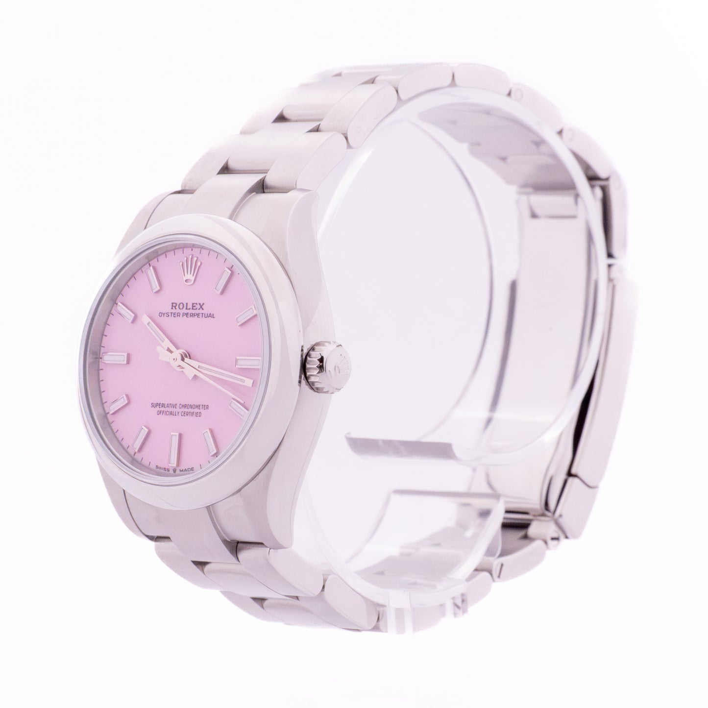 DSC09395.jpg – Rolex Oyster Perpetual 31mm Candy – Seitenansicht mit Krone und Gehäuseprofil