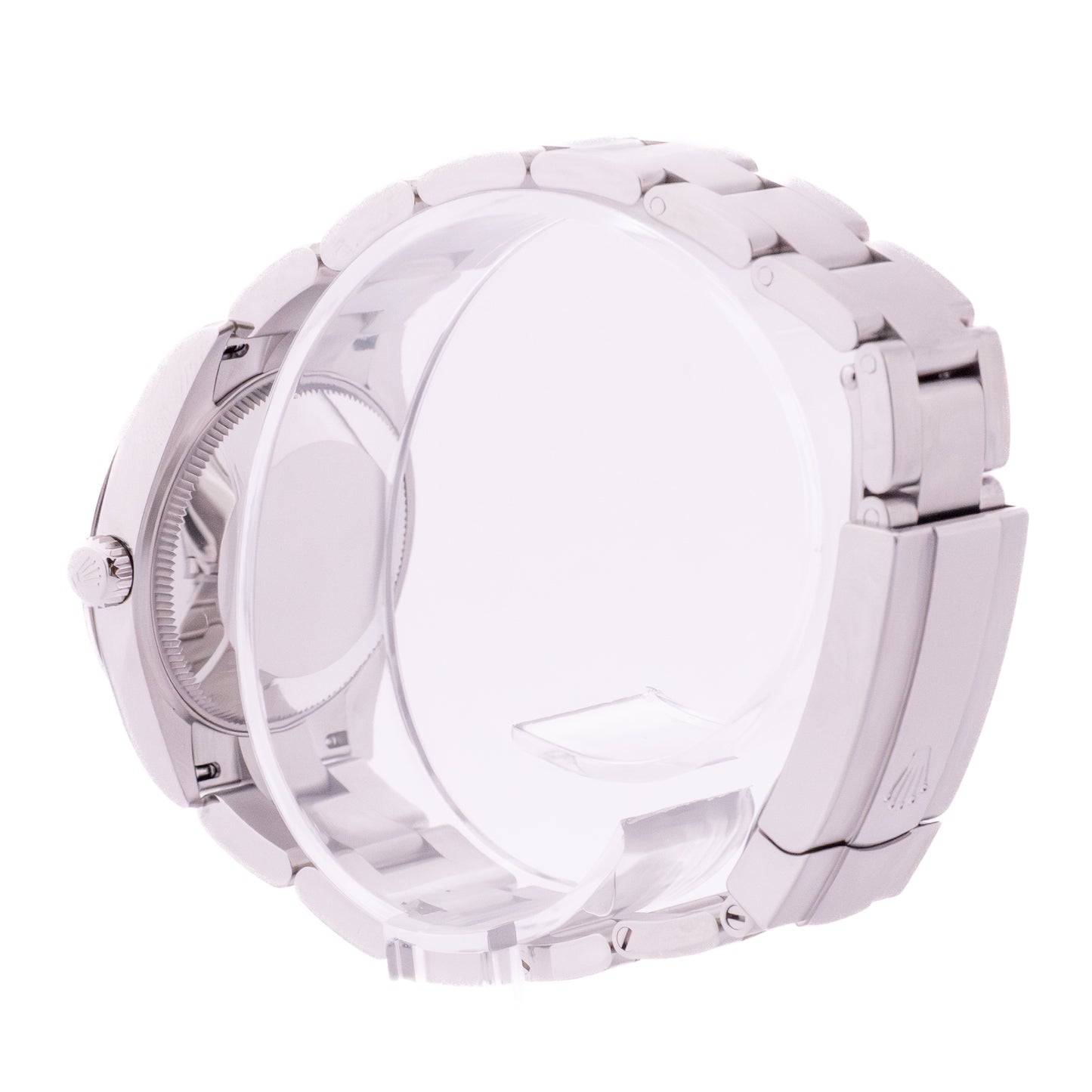 Rolex Oyster Perpetual 31mm Candy – Rückseitige Detailansicht mit Krone und Faltschließe