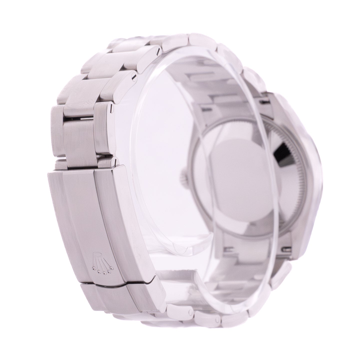 Rolex Oyster Perpetual 31mm Candy – Rückseitige Detailansicht mit Krone und Faltschließe
