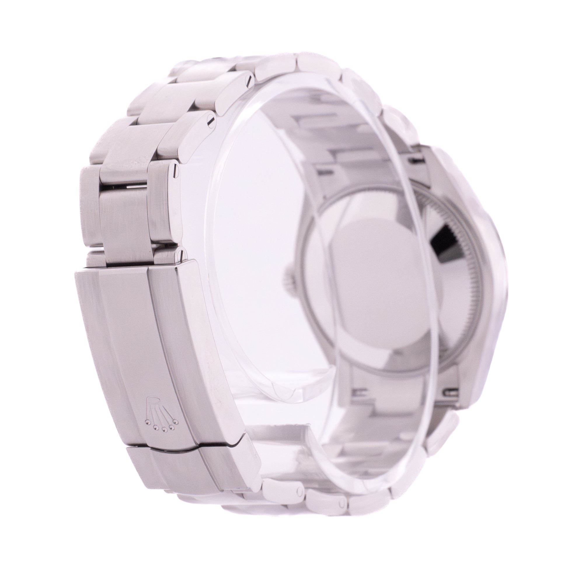 Rolex Oyster Perpetual 31mm Candy – Rückseitige Detailansicht mit Krone und Faltschließe