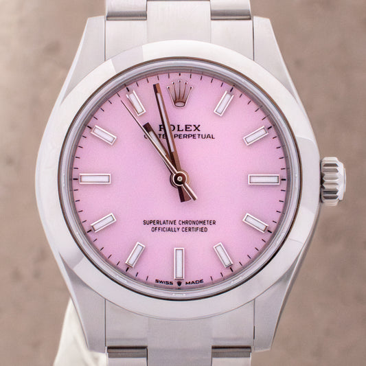 Rolex Oyster Perpetual 31mm Candy – Zifferblatt Nahaufnahme mit Rolex Krone
